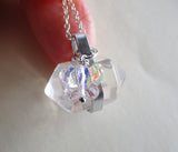 Natural Quartz Crystal Aurora Borealis Butterfly Pendant Necklace