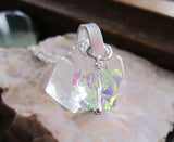 Natural Quartz Crystal Aurora Borealis Butterfly Pendant Necklace