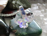 Natural Quartz Crystal Aurora Borealis Butterfly Pendant Necklace