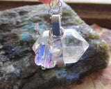 Natural Quartz Crystal Aurora Borealis Butterfly Pendant Necklace