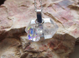 Natural Quartz Crystal Aurora Borealis Butterfly Pendant Necklace