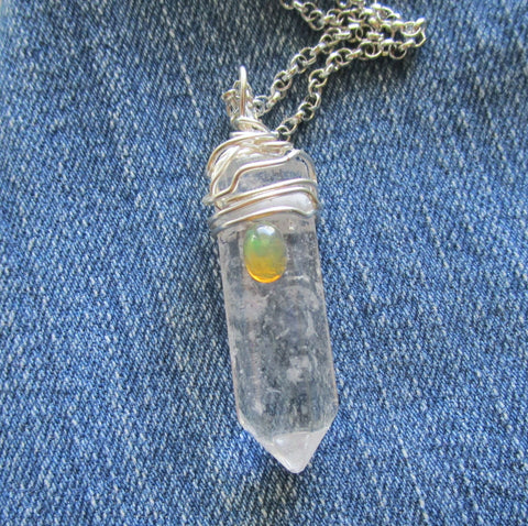 Quartz Crystal Natural Welo Opal Gemstone Pendant Necklace