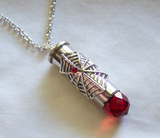 Silver Spider Web Red Crystal Bullet Jewelry Pendant Necklace