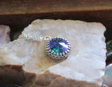 Sapphire Glacier Blue Rivoli Crystal Sterling Silver Pendant Necklace