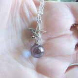 Indigo Aura Quartz Crystal Ball Silver Star Pendant Necklace