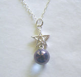 Indigo Aura Quartz Crystal Ball Silver Star Pendant Necklace