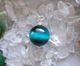 Turquoise Aura Tiger Eye Gemstone Ball Pendant Necklace