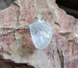 Natural Blue Topaz Raw Gemstone Pendant Necklace