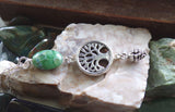 Silver Tree of Life Green Variscite Stone Pendant Necklace