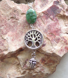 Silver Tree of Life Green Variscite Stone Pendant Necklace