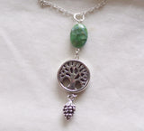 Silver Tree of Life Green Variscite Stone Pendant Necklace