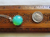 Vaseline Glass Ultraviolet Silver Floral Setting Pendant Necklace