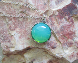 Vaseline Glass Ultraviolet Silver Floral Setting Pendant Necklace