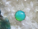 Vaseline Glass Ultraviolet Silver Floral Setting Pendant Necklace