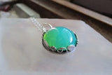 Vaseline Glass Ultraviolet Silver Floral Setting Pendant Necklace
