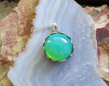 Vaseline Glass Ultraviolet Silver Floral Setting Pendant Necklace