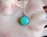 Vaseline Glass Ultraviolet Silver Floral Setting Pendant Necklace