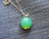 Vaseline Glass Ultraviolet Silver Floral Setting Pendant Necklace