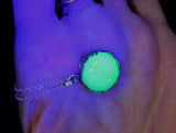 Vaseline Glass Ultraviolet Silver Floral Setting Pendant Necklace