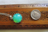 Vaseline Glass Ultraviolet Silver Floral Setting Pendant Necklace