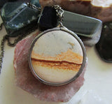 Owyhee Picture Jasper Natural Stone Vintage Sterling Silver Pendant Necklace