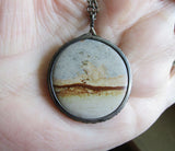 Owyhee Picture Jasper Natural Stone Vintage Sterling Silver Pendant Necklace