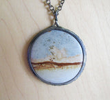 Owyhee Picture Jasper Natural Stone Vintage Sterling Silver Pendant Necklace