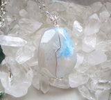 Blue Cloud Agate Gemstone Crystal Wire Wrapped Pendant Necklace