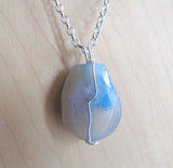 Blue Cloud Agate Gemstone Crystal Wire Wrapped Pendant Necklace