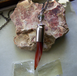 Banded Agate Horn and Lodolite Silver Bullet Jewelry Pendant