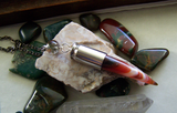 Banded Agate Horn and Lodolite Silver Bullet Jewelry Pendant