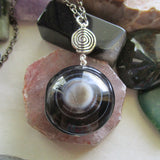 Eye Agate Black and White Gemstone Spiral Necklace Pendant