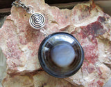 Eye Agate Black and White Gemstone Spiral Necklace Pendant