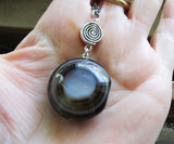 Eye Agate Black and White Gemstone Spiral Necklace Pendant