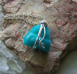 Natural Aqua Blue Amazonite Wire Wrapped Pendant