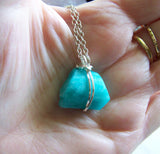 Natural Aqua Blue Amazonite Wire Wrapped Pendant