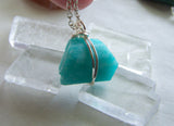 Natural Aqua Blue Amazonite Wire Wrapped Pendant