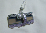 Amethyst and Fluorite Geode Druzy Slice Sterling Silver Pendant