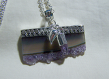 Amethyst and Fluorite Geode Druzy Slice Sterling Silver Pendant