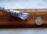 Amethyst Crystal Wire Wrapped Silver Bullet Pendant Necklace