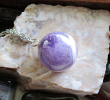 Chevron Amethyst Natural Purple Crystal Ball Pendant Necklace