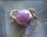 Chevron Amethyst Natural Purple Crystal Ball Pendant Necklace