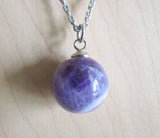 Chevron Amethyst Natural Purple Crystal Ball Pendant Necklace