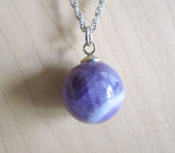 Chevron Amethyst Natural Purple Crystal Ball Pendant Necklace