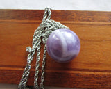 Chevron Amethyst Natural Purple Crystal Ball Pendant Necklace