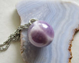 Chevron Amethyst Natural Purple Crystal Ball Pendant Necklace