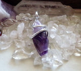 Purple Chevron Amethyst Wire Wrapped Pendant Necklace