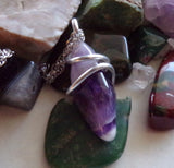 Purple Chevron Amethyst Wire Wrapped Pendant Necklace