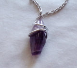 Purple Chevron Amethyst Wire Wrapped Pendant Necklace