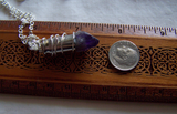 Purple Amethyst Raw Gemstone Silver Bullet Pendant